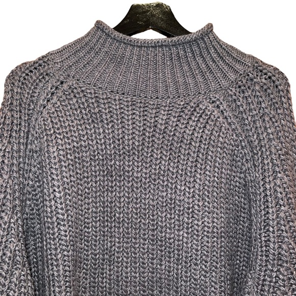 H&M Chunky Sweater Womens L Grey Knit Mock Neck Boxy Oversized W/Flaw - Picture 2 of 10